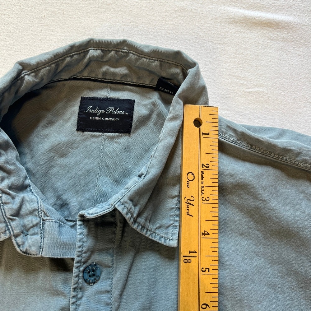 Indigo Palms Denim Company Short Sleeve Button Down Men Large Blue 100% Cotton - Picture 9 of 10